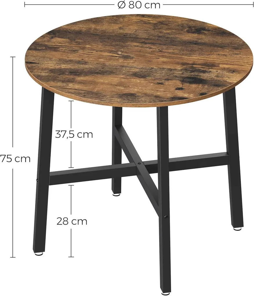 VASAGLE Tavolo Rotondo Vintage - Ideale per Casa e Ufficio 80cm - 4