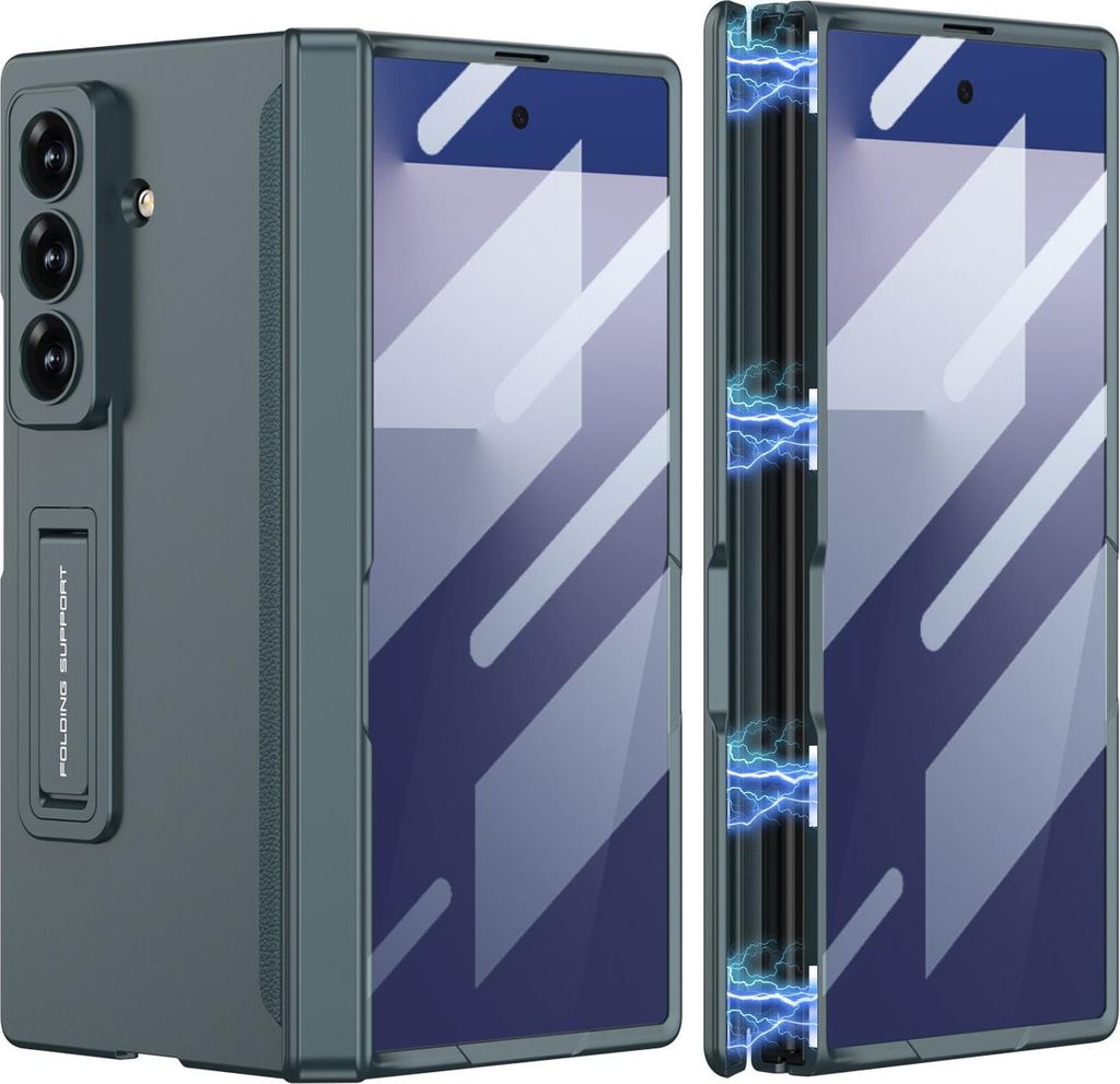 Hülle für Samsung Galaxy Z Fold 7 Magnetische Scharnierschutz All Inclusive Schutzhülle mit Displayschutz und Ständer Blau