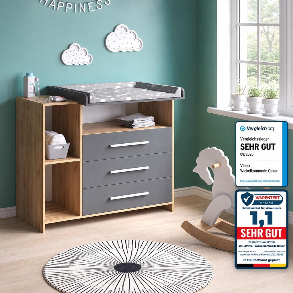 Vouwtafel Vicco Oskar, antraciet/gouden eikenhout, 113 x 93 Productafbeelding  AI-gegenereerde afbeelding
