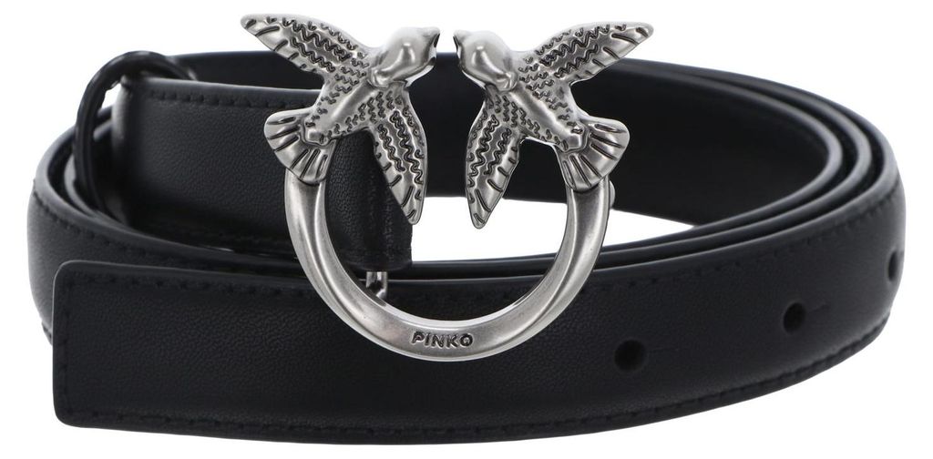 PINKO Leder Gürtel Love Berry H2 Belt W100 Black - Old Silver schwarz