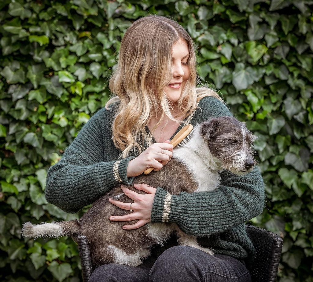 Bambus-Bürste für die Pflege von Hund, Katze und Welpe mit mittellangen bis dicken Haarkleidern, handgefertigt aus natürlichem, nachhaltigem Bam...