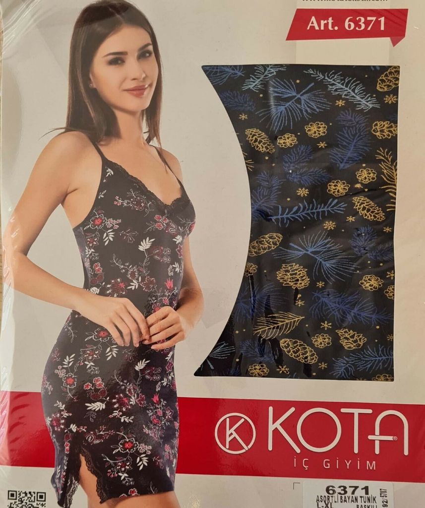Damen Nachthemd Tunika Pyjama Schlafanzug Marineblau L-XL mit Muster K-64
