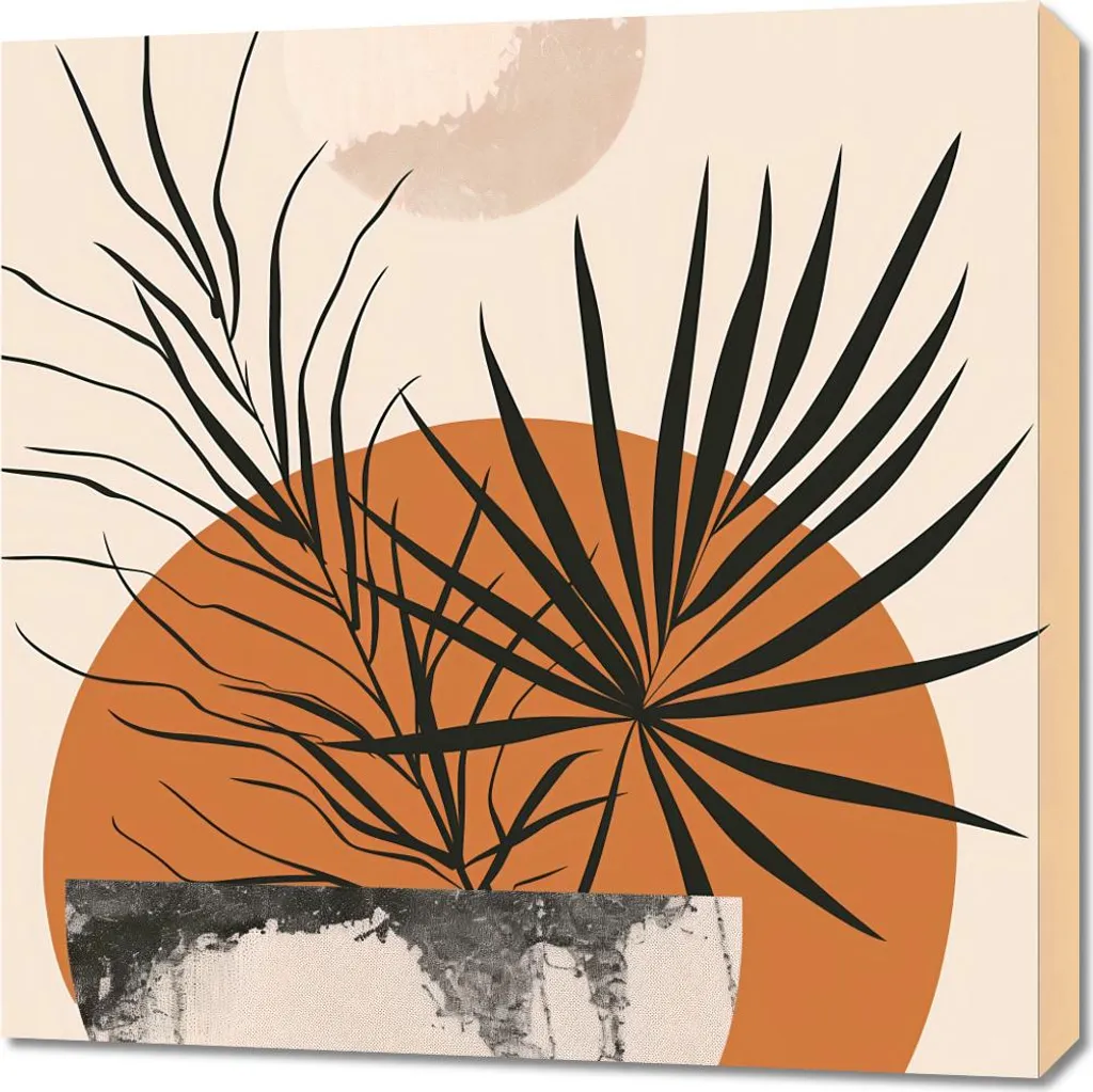 Tableau Déco Salon Palmiers au Coucher du Soleil pour Ambiance Zen