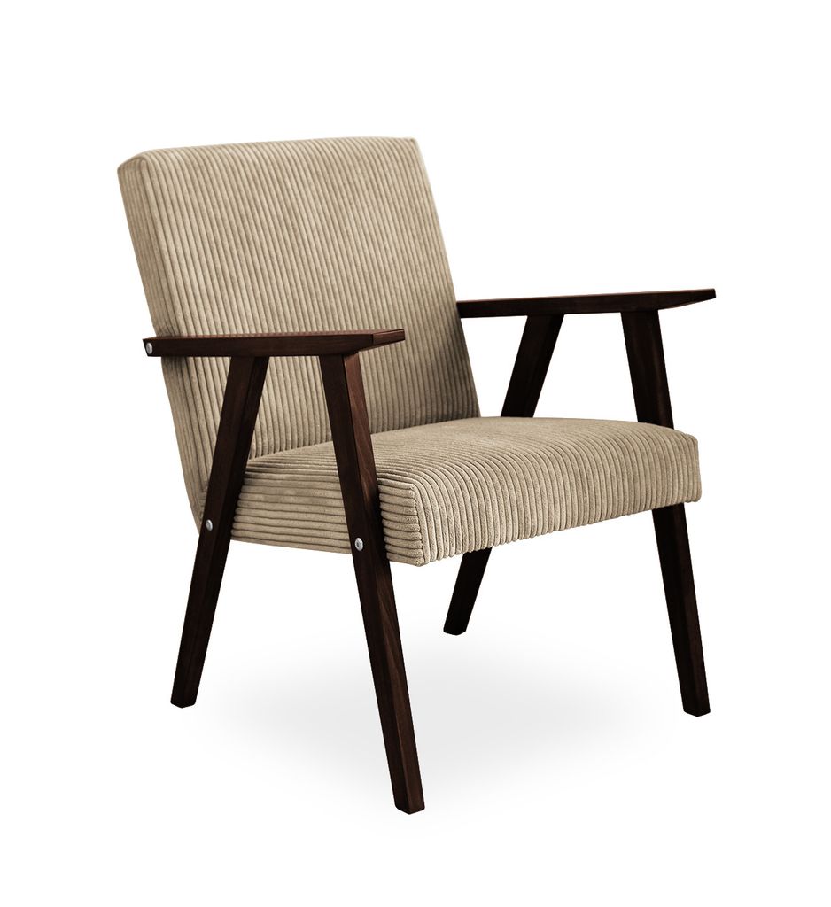 Bettso Sessel Gepolsterter Cocktailsessel Kordsamt LISEK Beige Beine in Schwarz