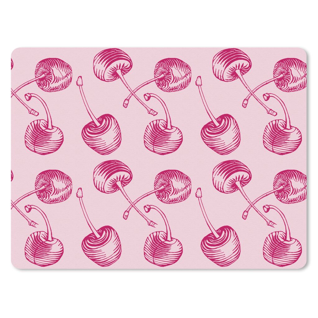 MuchoWow Mauspad Mousepad Vintage - Kirschen - Muster - Rosa 23x19 cm - Mousepads - Maus Mat - Pad - Mausunterlage - Schreibtischunterlage - Mauspad
