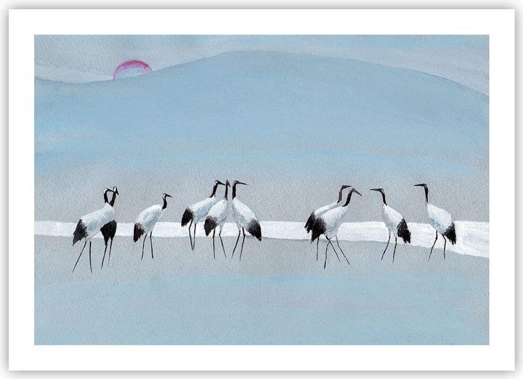 Poster - Poster ohne Rahmen - Vögel Kraniche Natur - 70x50 cm - Wand Bild - Wanddeko - Wandbilder - Kunstposter - Wandposter - Bilder - Kunstdruck...