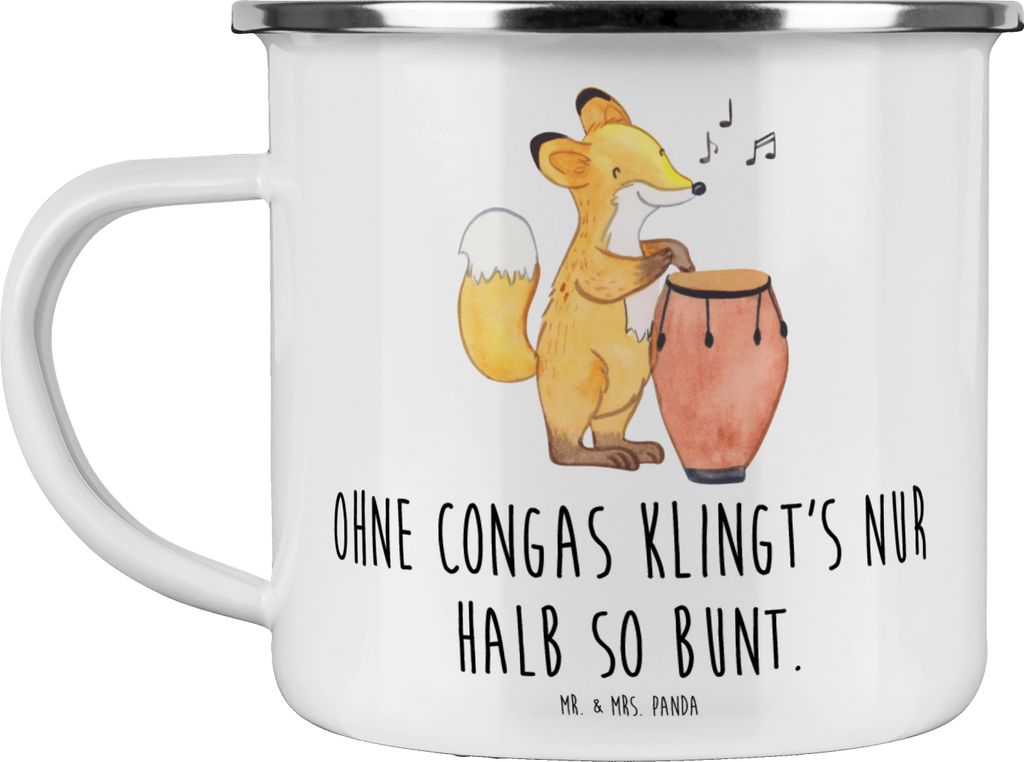 Mr. & Mrs. Panda Teetasse Bunte Congas - Weiß - Geschenk, Instrument, Spielen lernen, Emaille Becher, emaillebecher, handgefertigte Trommeln, Perc...