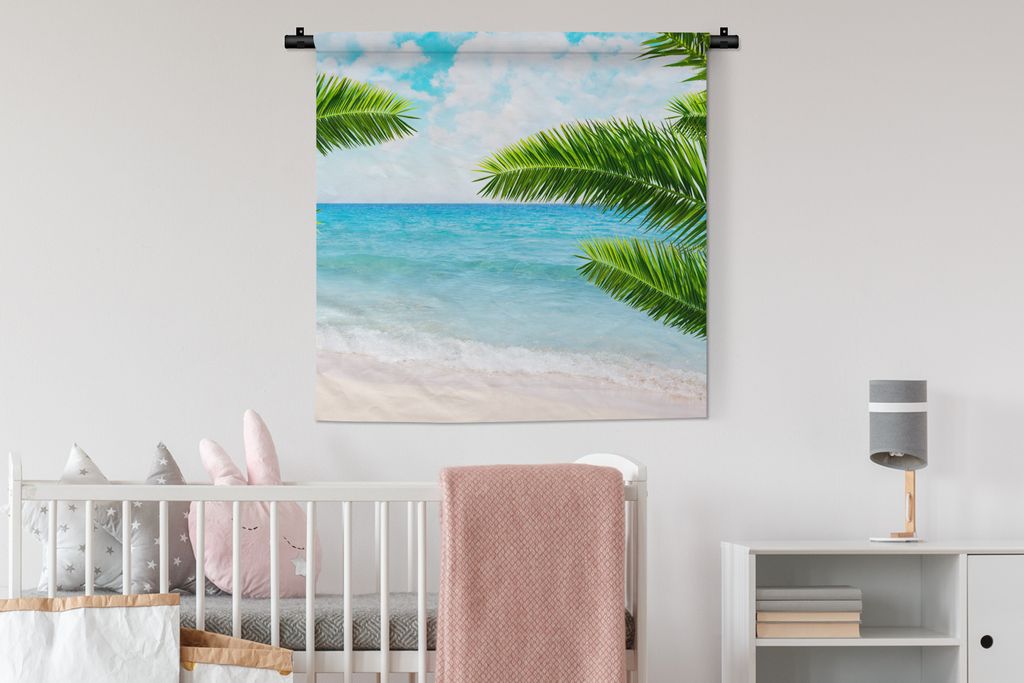 MuchoWow Wandteppich Wandbehang Tropisch - Palme - Strand 90x90 cm Tapisserie Dekoration Wandtuch - Wandaufhänger
