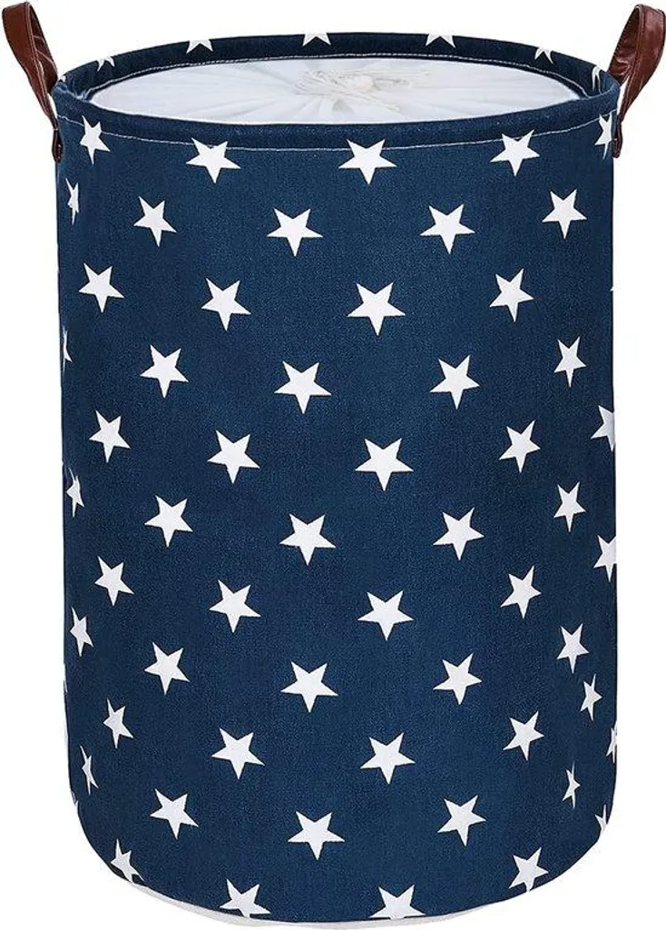 Bac à linge cylindrique en coton, panier de rangement 50cm pliable bleu L