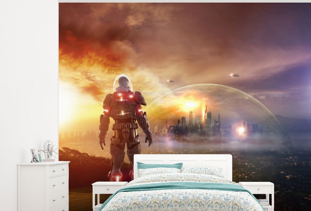 MuchoWow Fototapete für Wohnzimmer oder Schlafzimmer Wandtapete Vinyl Motivtapete Spiele - Soldat - Spiel - 300x240 cm - Fototapeten