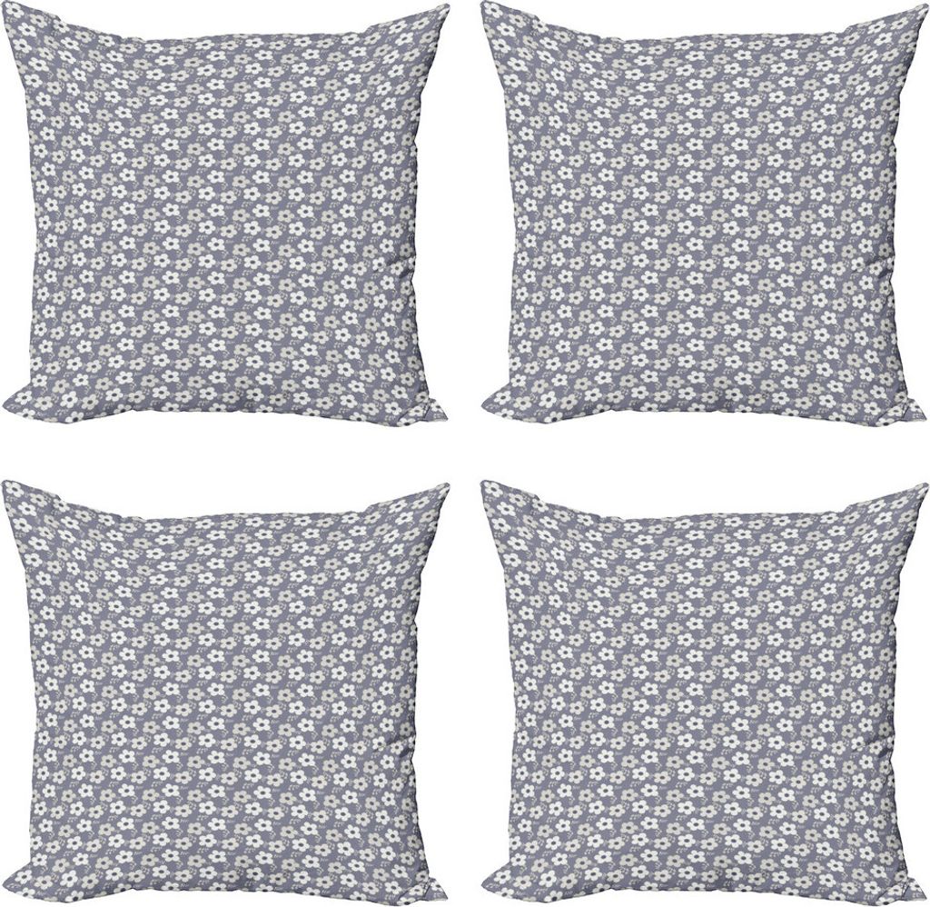 ABAKUHAUS Jahrgang Kissenbezug Set (4 Stück), Belaubte Zweige Nostalgic Flora, Moderner Doppelseitiger Digitaldruck, 40 cm x 40 cm, Blau, Grau, He...