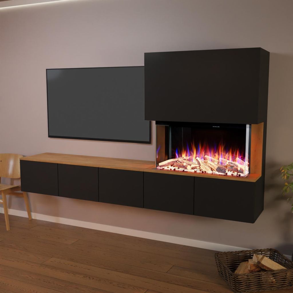 Glow Fire Elektrokamin 'PR6' | LED Standkamin in Schwarz (Beton) mit Heizung (1500 W) | HxBxT: 130x102x33 cm