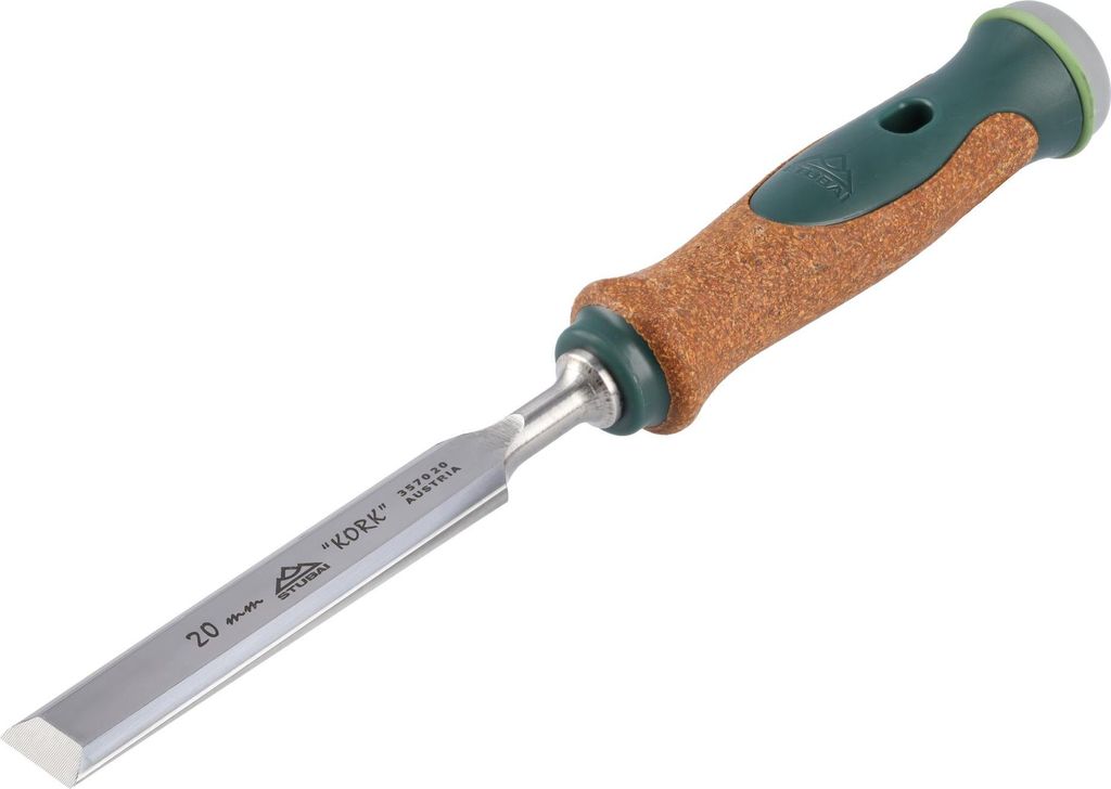Stemmeisen mit rutschfestem Korkgriff aus nachhaltiger Herstellung, 20mm, STUBAI Stechbeitel zur präzisen Holzbearbeitung, Spezial Stecheisen