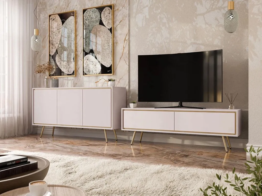 Optimisez votre rangement de salon avec le meuble VEVRON coloris Cachemire