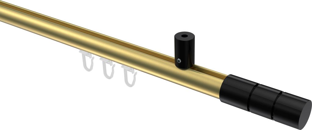 Interdeco Innenlaufstange / Gardinenstange mit Innenlauf Messing-Optik / Schwarz, Typ Sonius Elanto (Rillenzylinder) Deckenmontage, 20 mm Ø 1-läu...