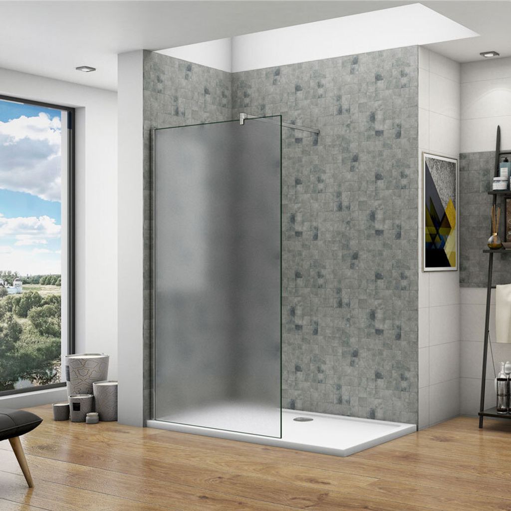 AICA walk in dusche 70X200cm Milchglas Duschwand 10mm NANO ESG-Glas mit 140cm Stabilisator Duschabtrennung Duschtrennwand Duschkabine