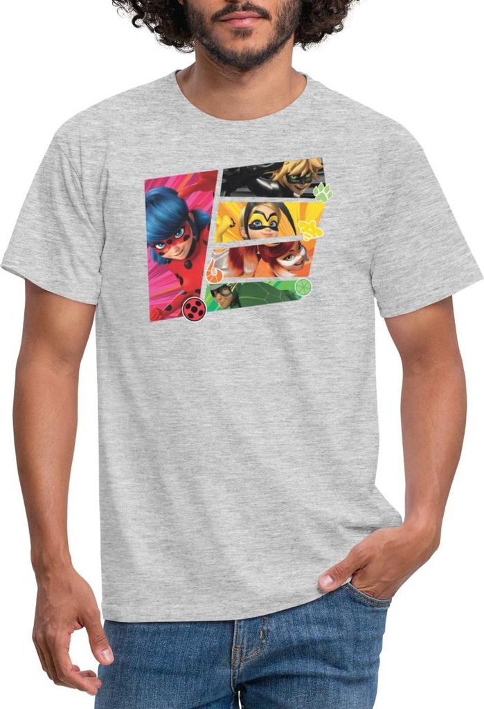 Spreadshirt Miraculous Superhelden Männer T-Shirt, 3XL, Grau meliert