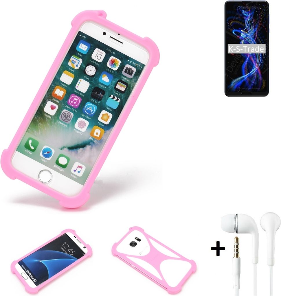 K-S-Trade Bumper + Kopfhörer kompatibel mit Sharp Aquos R5G Handy Hülle Schutzhülle Silikon Schutz Hülle Cover Case Silikoncase Silikonbumper TPU