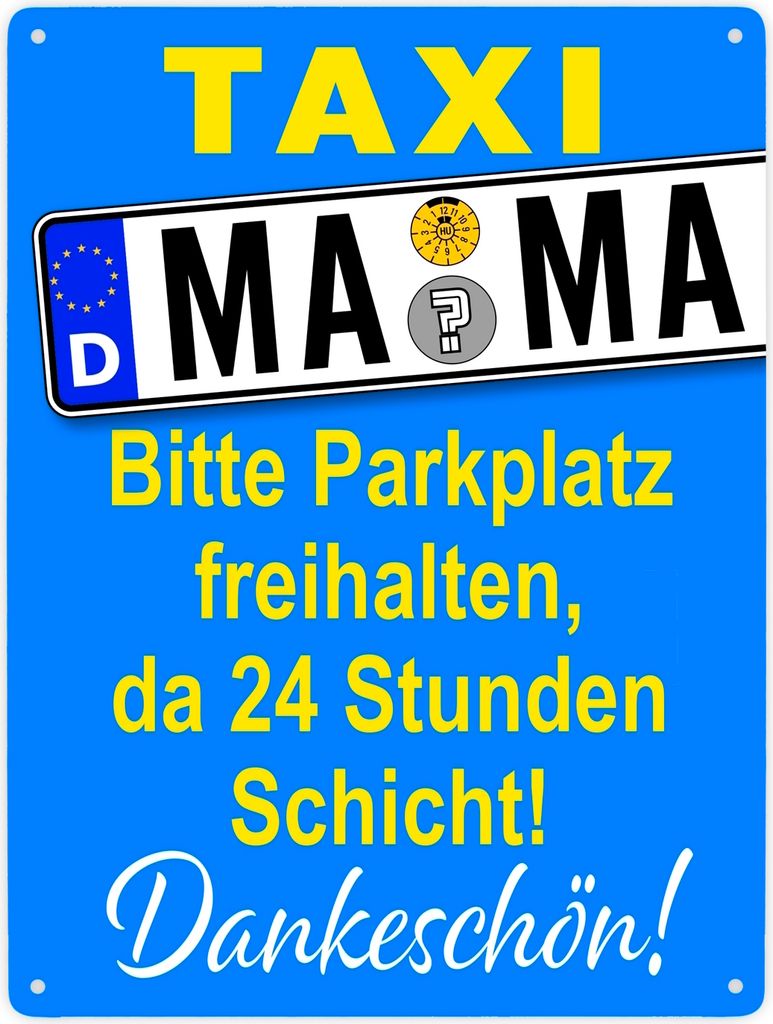 Taxi Mama Metallschild XXL in 28x38 cm in Blau-Gelb zum Produktbild 