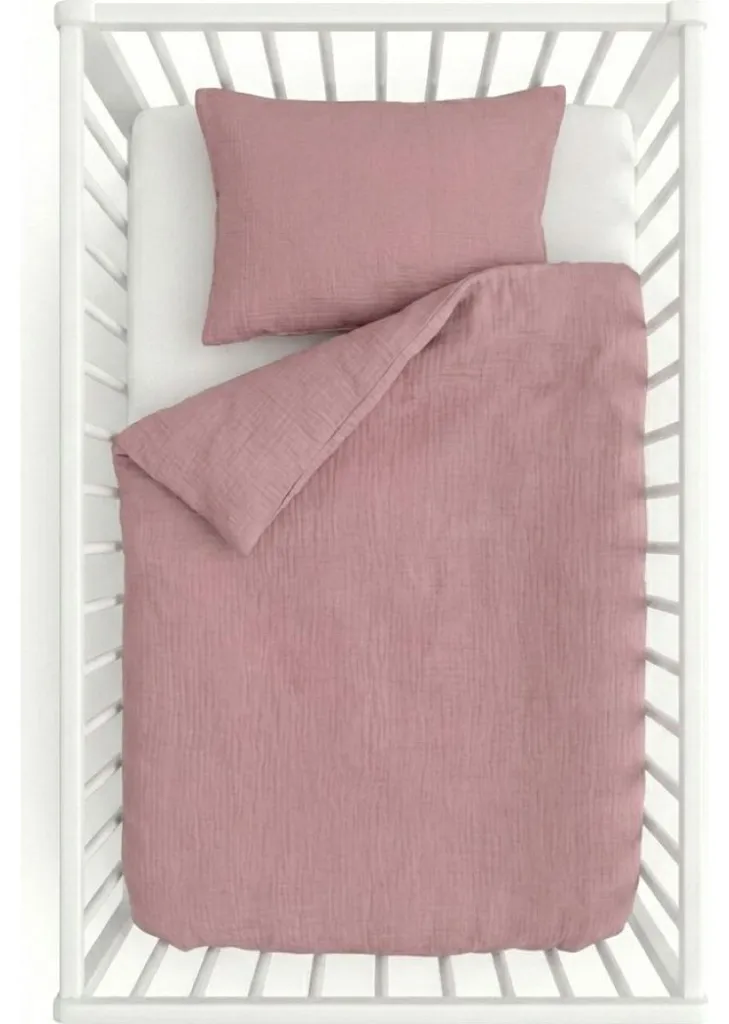 Linge de lit bébé en mousseline de coton rose - Ensemble douillet 2 pcs