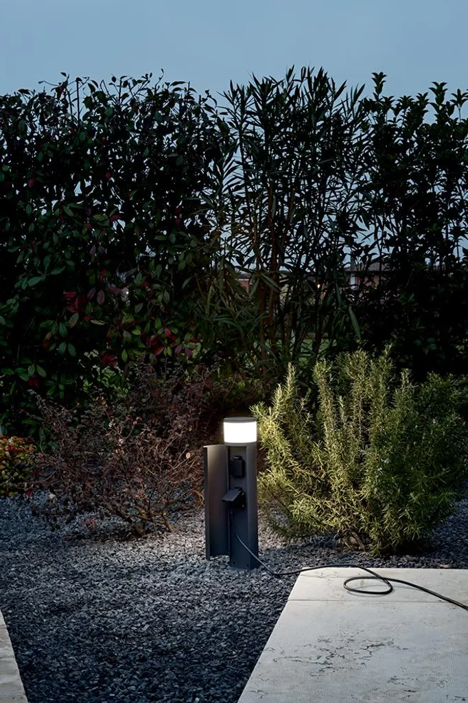 Potelet Électrique Extérieur IP44 Graphite Perenz - Double Prise 48cm - 2
