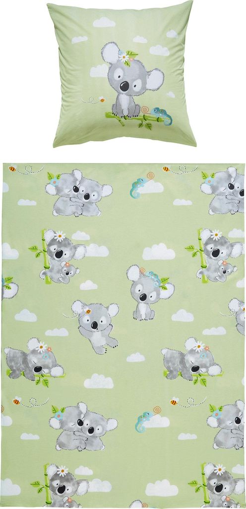 Erwin Müller Kinder-Bettwäsche Koala" grün-hellgrau 1x 135x200 cm + 1x 80x80 cm"