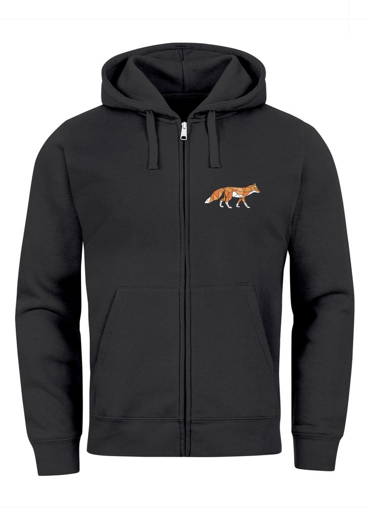 Sweatjacke Zip-Hoodie Herren Polygon Print Fuchs Outdoor Geometric Motiv Zipjacke Männer Fashion Streetstyle Neverless schwarz 5XL