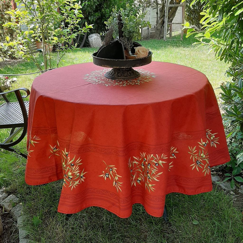 Tischdecke Jacquard Baumwolle 160x300 cm rot aus Frankreich mit Teflonschutz 