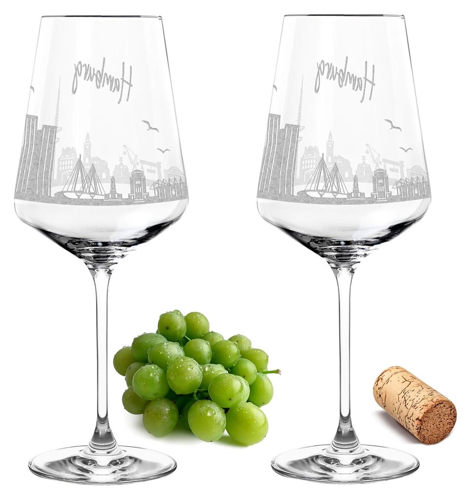 Weinglas 2er Set 560 ml Skyline „Hamburg“ – Leonardo Puccini Glas mit Lasergravur – Hochwertiges, spülmaschinenfestes und stoßfestes Wein...