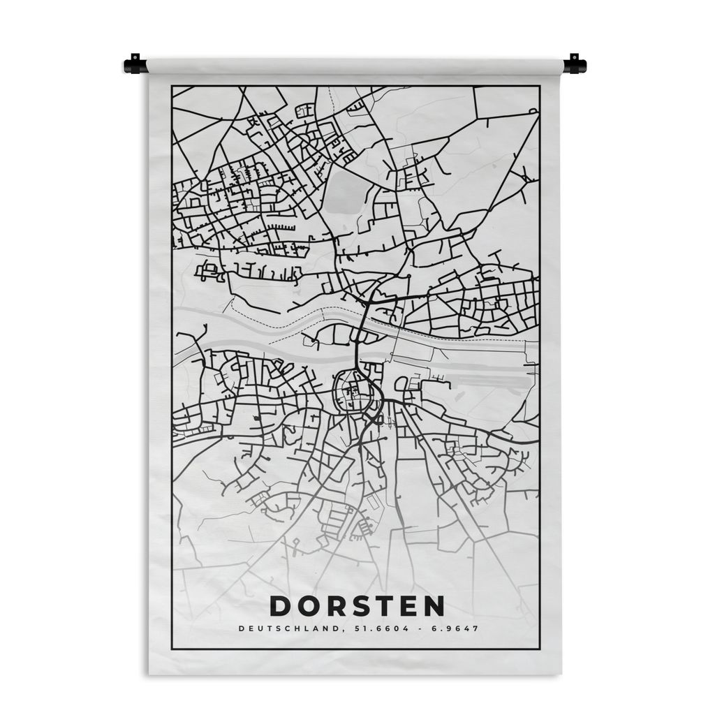 MuchoWow Wandteppich Wandbehang Stadtplan - Dorsten - Karte 120x180 cm Tapisserie Dekoration Wandtuch - Schlafzimmer - Dekorationen für das Haus