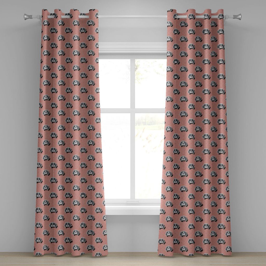 ABAKUHAUS Hund Ösenvorhang, Beagle-Welpen mit Sonnenbrille-abstraktem geometrischem Muster-karierten Quadraten, Dekorative 2-Panel-Fenstervorhäng...