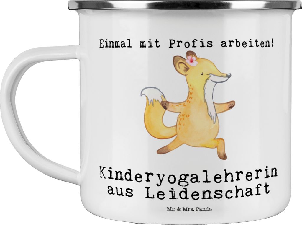 Mr. & Mrs. Panda Pott Kinderyogalehrerin Leidenschaft - Weiß - Geschenk, Emaille Tasse, Teetasse, Haferl, Kaffeepott, becher