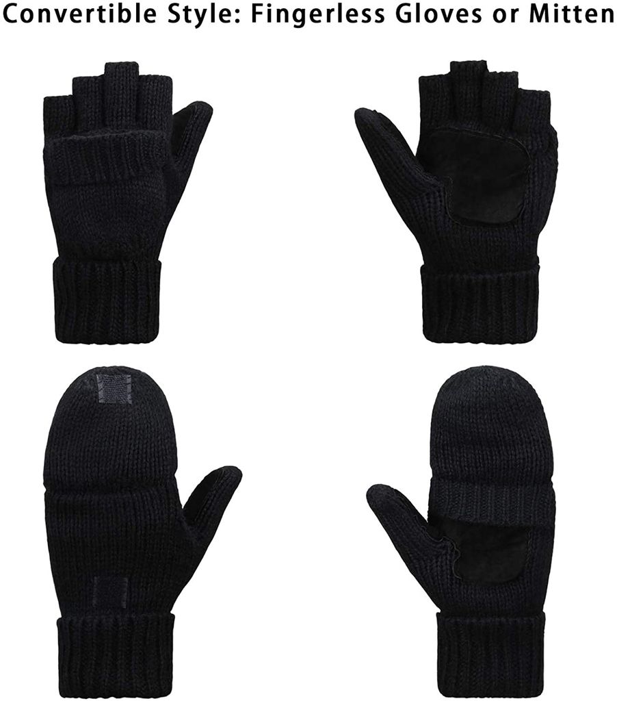 Geyoga 3 Paar Fingerlose Winter-Handschuhe – Thermo, Rutschfest, Dehnbar Aus Acryl, Für Drinnen & Draußen (Rot, Schwarz, Rosa)