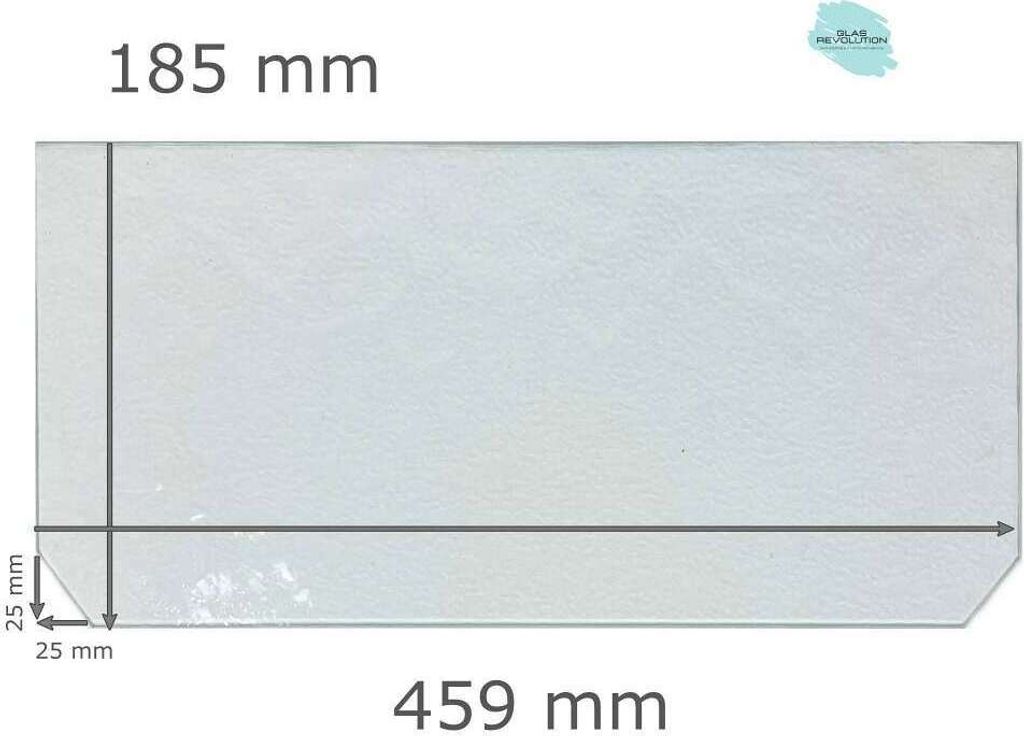 Kühlschrank Einlegeboden - Strukturglas Kathedral 4 mm - 2 abgeschrägte Ecken - 459 mm x 185 mm - (89,96 EUR / qm - Mindestbfl. 0,25 qm - Kanten...