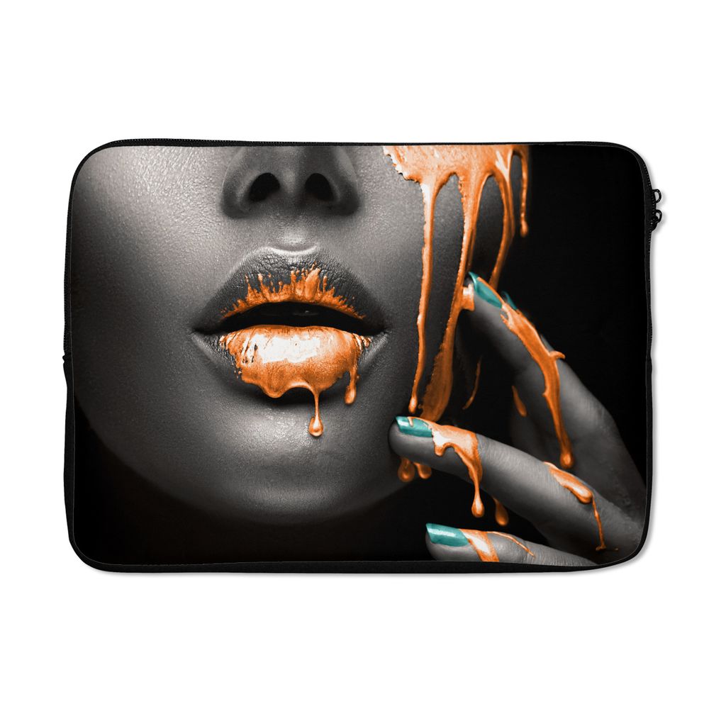 MuchoWow Laptop Hülle 13 Zoll Lippen - Orange - Schwarz Laptoptasche - Laptophülle - Sleeve - Rundumschutz