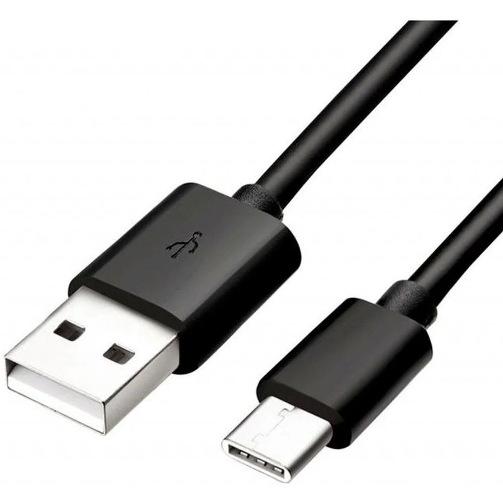 A black USB-A to USB-C cable shown against a white background.