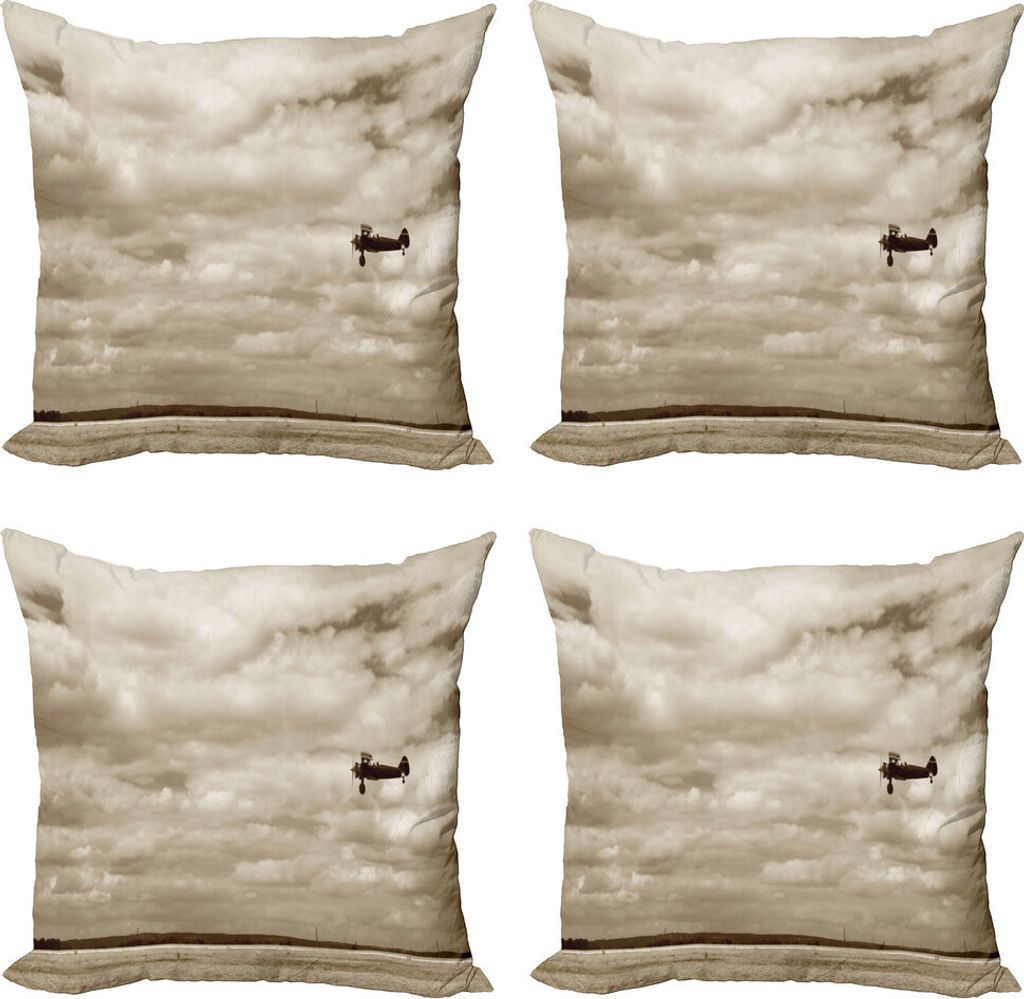 ABAKUHAUS Weinlese-Flugzeug Kissenbezug Set (4 Stück), Kampfflugzeug, Moderner Doppelseitiger Digitaldruck, 60 cm x 60 cm, Sepia