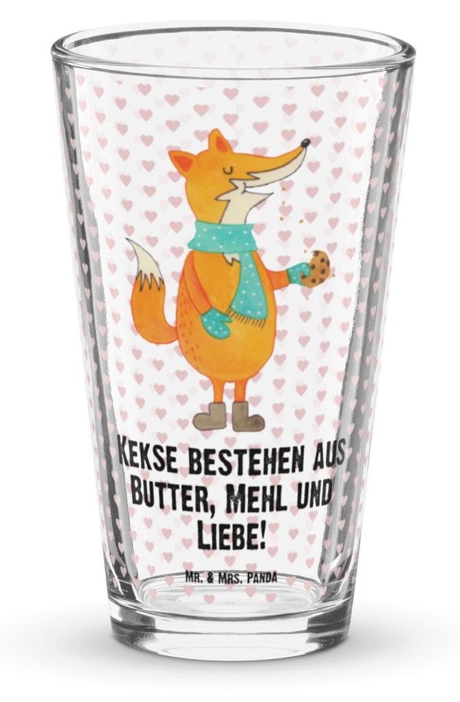 Mr. & Mrs. Panda Wasserglas Fuchs Keks - Transparent - Geschenk, Longdrinkglas, Kekse, Weihnachten, Weihnachtlich, Glas, Tumbler, Frieren, Winter, ...