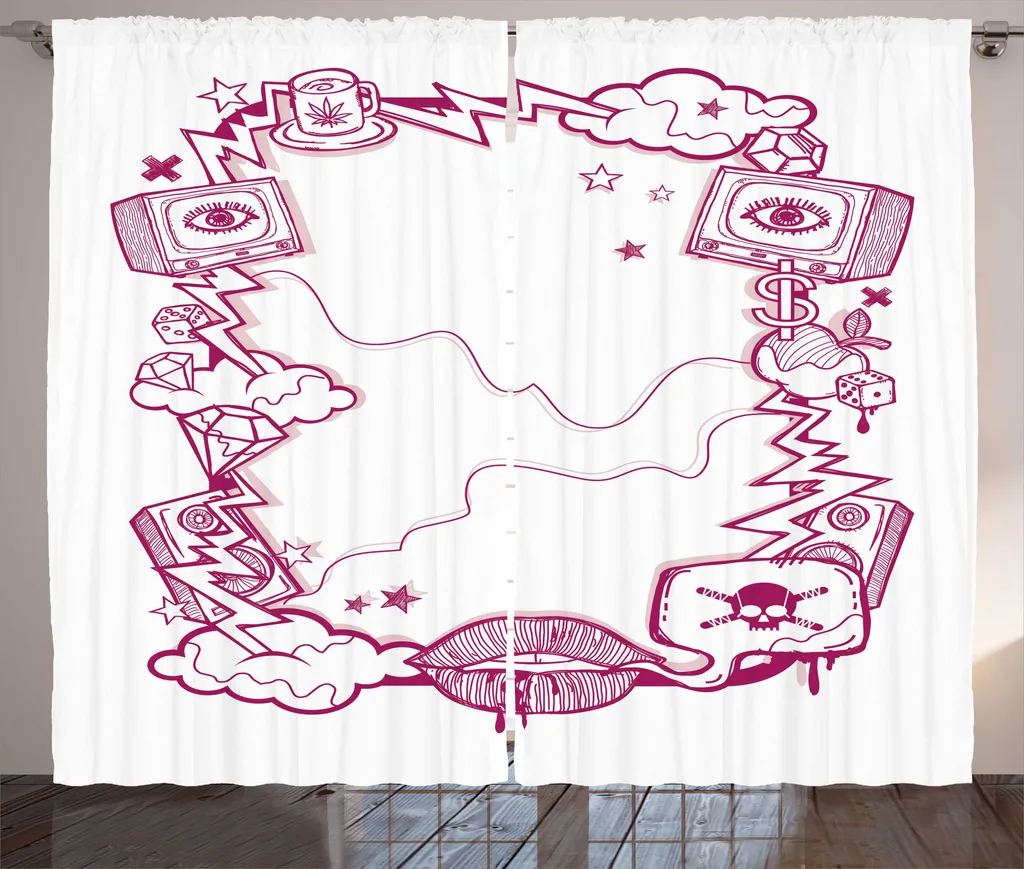 Rideau de décoration pour salon moderne magenta blanc en 280x225 cm