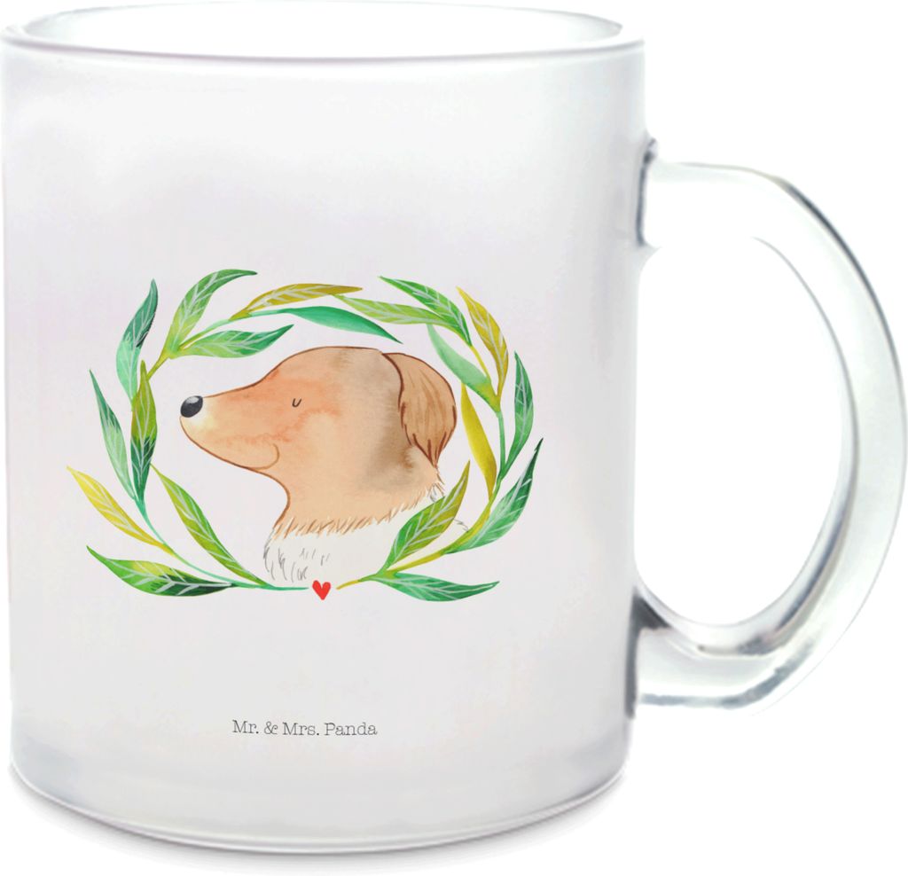 Mr. & Mrs. Panda Teeglas Hund Blumen - Transparent - Geschenk, Trinkglas, Hunde, Hundeliebe, Pott, Ranke, Tee Tasse, Haferl, Sprüche, Niedlich, Te...