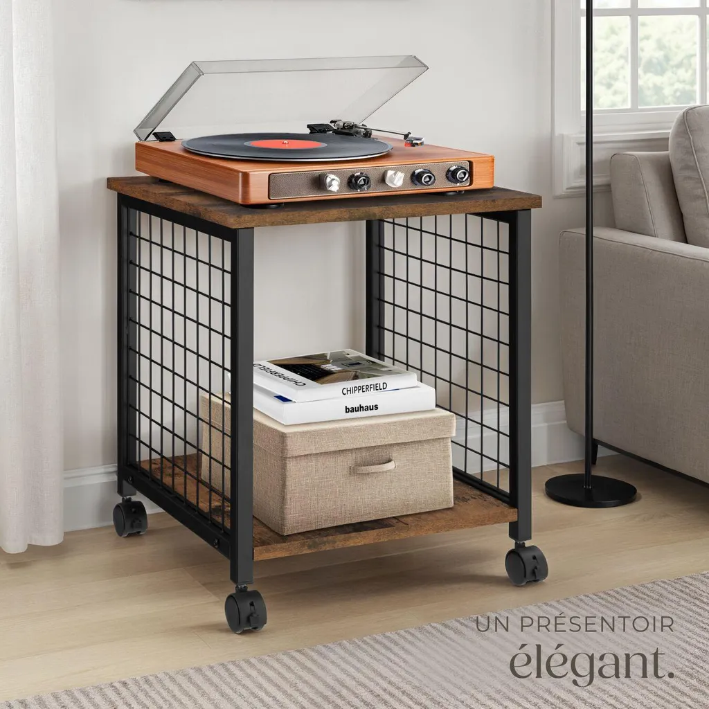 Bout de canapé industriel Gary 40cm, petite table basse bois rustique - 7