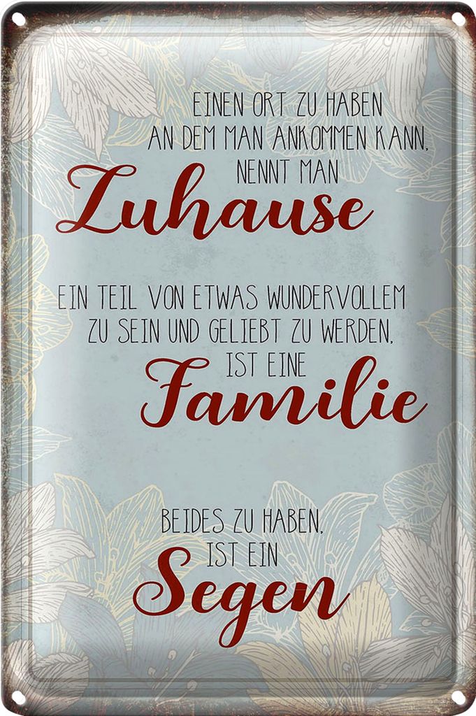 Blechschild Spruch 20x30cm Zuhause Familie Segen