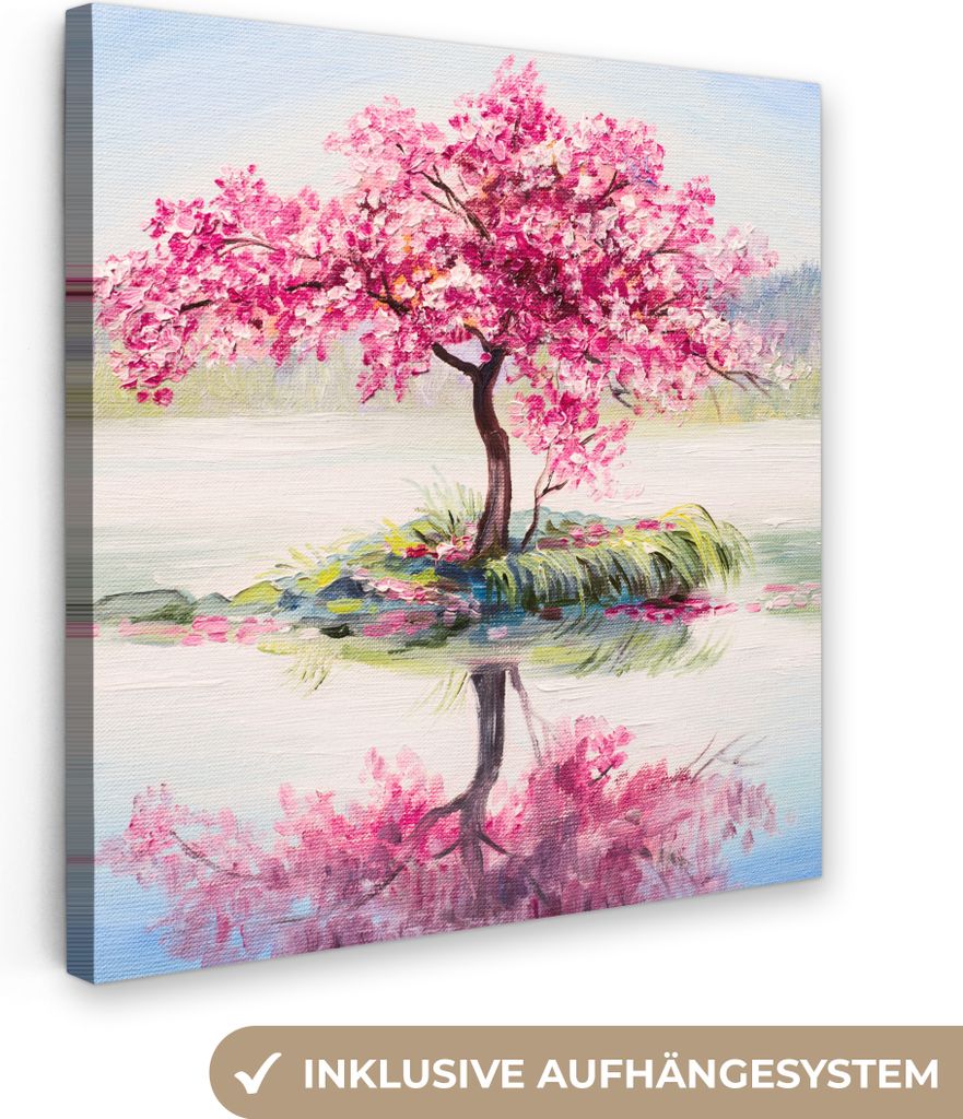 MuchoWow - Leinwandbilder - Gemälde - Blüte - Wasser - Ölgemälde, Wandbild, Wanddeko Bilder Wohnzimmer, 20x20 cm