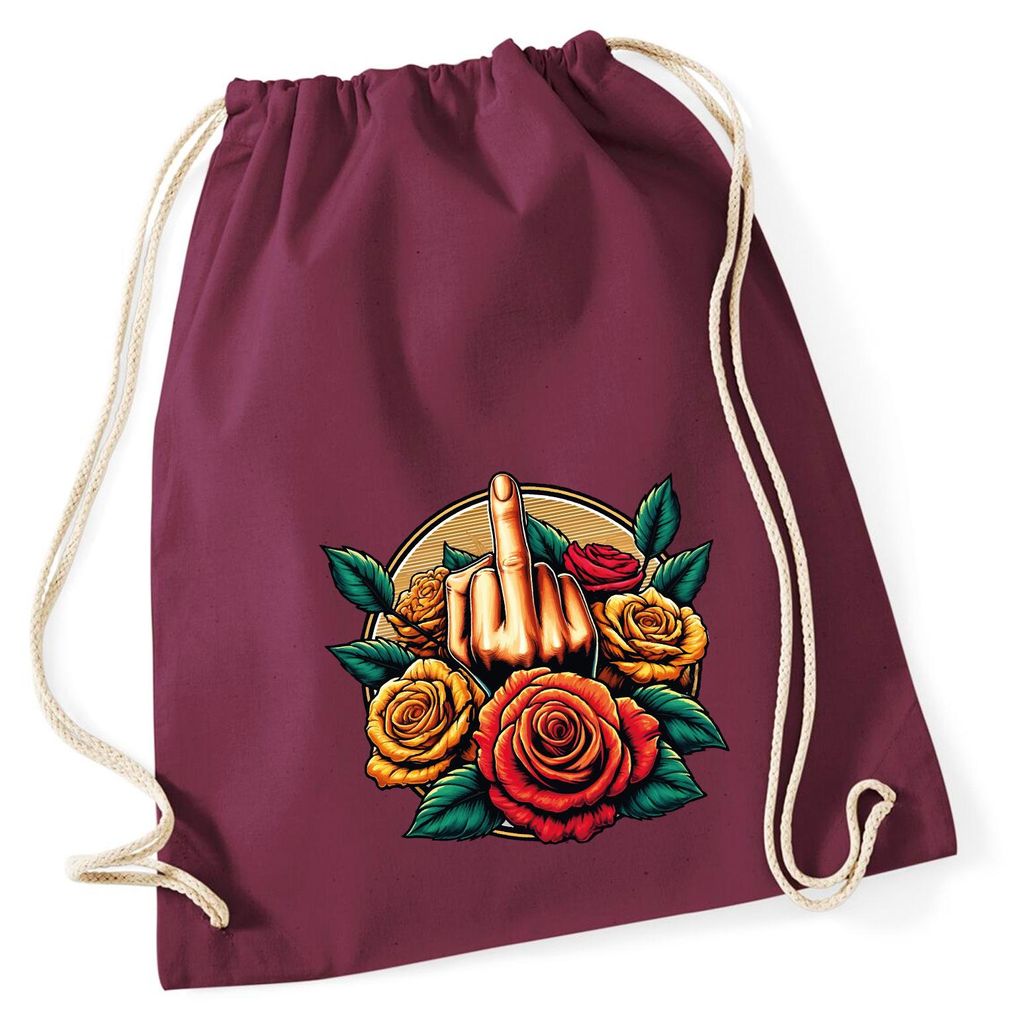 Huuraa Turnbeutel Mittelfinger Rosen 12 Liter Burgundy Baumwolle Rucksack Geschenkidee