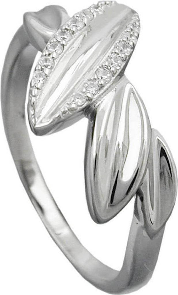 Ring Damenring spitzovale Blätter mit weißen Zirkonia 925 Silber Innenumfang 58mm Ø18.5mm