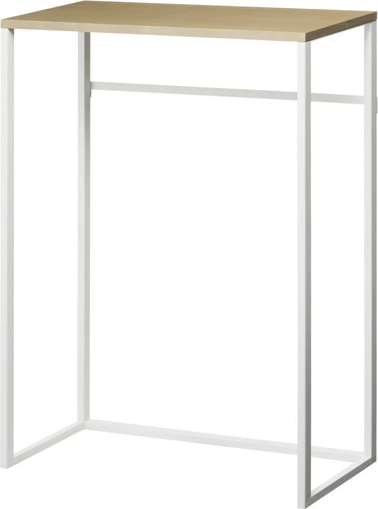 Yamazaki Home Tavolo consolle da corridoio in metallo con ripiano in legno 4 ganci 80cm bianco