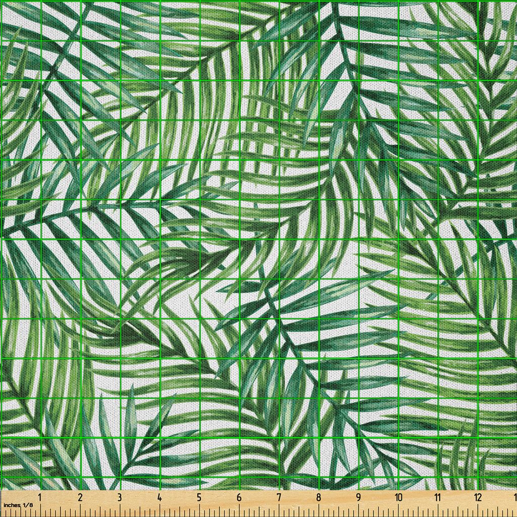 ABAKUHAUS Blatt Microfaser Stoff als Meterware , Aquarell-Druck-botanische wilde Palmen verlässt Ombre Entwurfs-Bild, 10 M (230 x 1000 cm), Grün ...