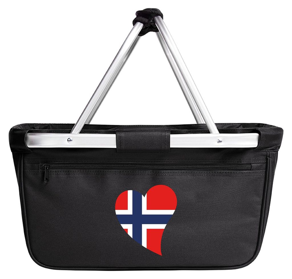 Huuraa Einkaufskorb Norwegen Flagge Herz 20 Liter Black faltbarer Tragekorb Geschenkidee