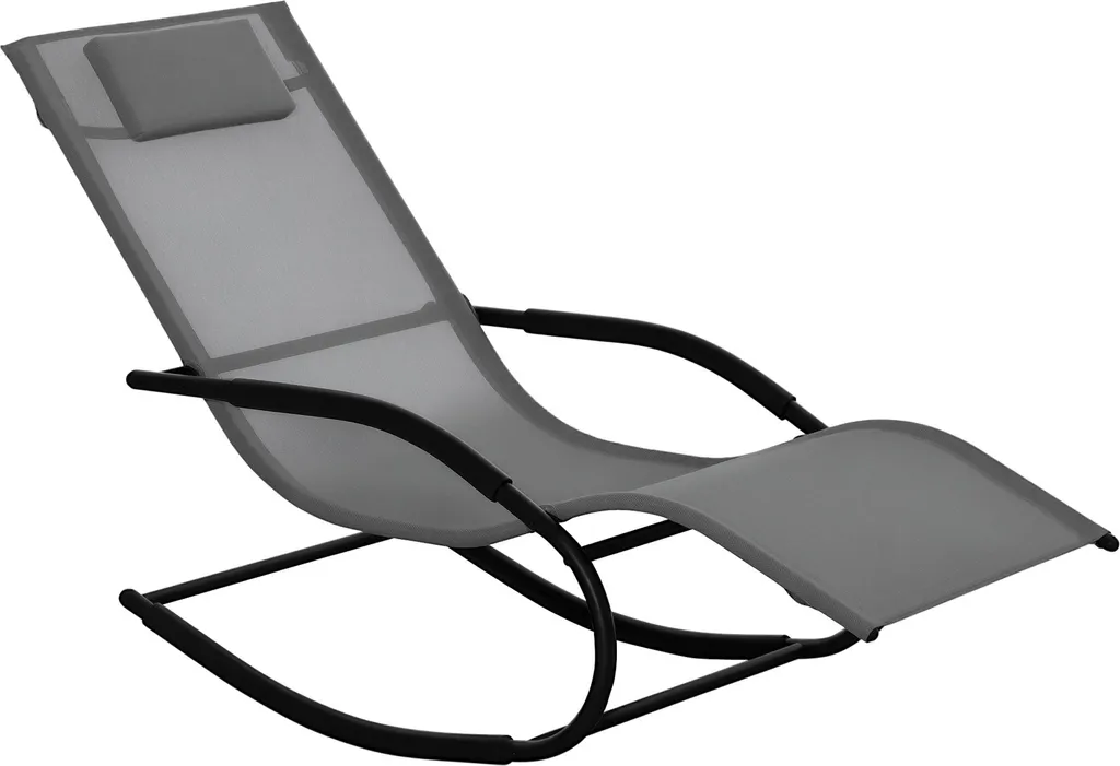 Outsunny Chaise longue à bascule ergonomique en métal gris 160 cm
