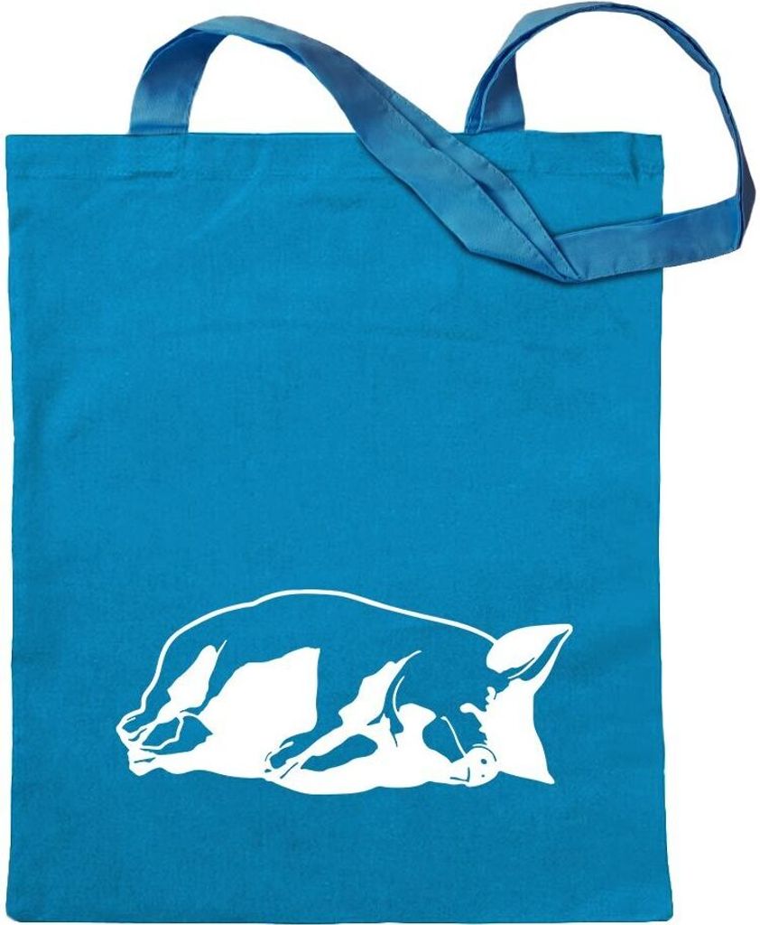 Kiwistar - Baumwolltasche - hellblau - Schwein Motiv 1 - Sau - Baby - Tragetasche Stoffbeutel Umhängetasche Langer Henkel